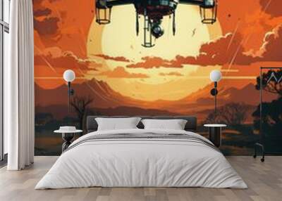 Drone attack realistic action scene Vector Style Wall mural