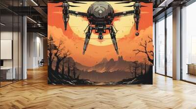 Drone attack realistic action scene Vector Style Wall mural