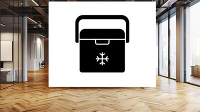 Ice box. Silhouette Portable Refrigerator Cooler. Outline icon of auto container for camping, picnic, barbecue. Black pictogram of plastic thermobox with handle. Flat isolated vector, white background Wall mural