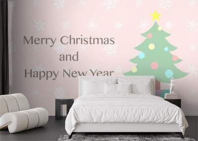 Christmas card with Christmas tree and pale pink  background Wall mural