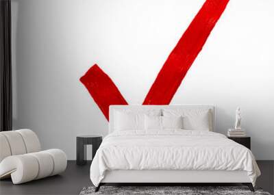 wide red tick drawn with a brush on white paper. Concept checklist Wall mural