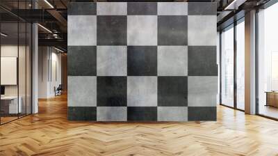 old black white chequered checkered pattern grunge rough texture background Wall mural