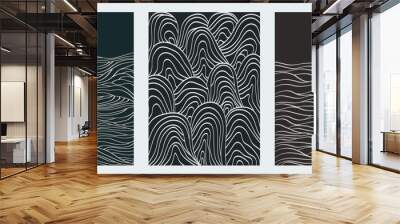 wall decoration, sea ocean wave pattern, hand-drawn doodle line art, abstract wallpaper background,  Wall mural