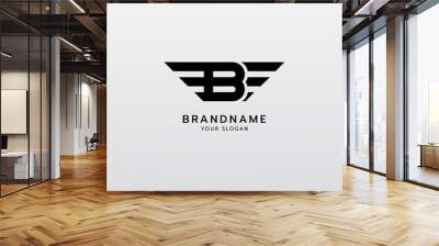 Letter B logotype with two wings emblem bold line design Wall mural