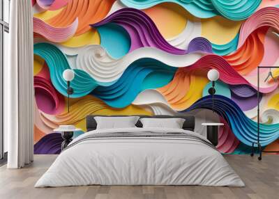 3d bright multicolored wave background abstract curve art shape design pattern illustration modern blue concept decoration red closeup motion creativity horizontal purple creative light striped Wall mural