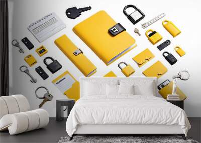 3d lock concept data folder yellow security key three-dimensional isolated protection file icon access system protected computer business symbol technology service safety safe confidential directory Wall mural