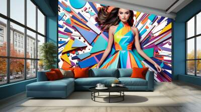 abstract colorful fashion colors background dress modern futuristic outfit catwalk party illustration bright model vivid lookcomposition colours concept young beauty lady red female girl stylish Wall mural