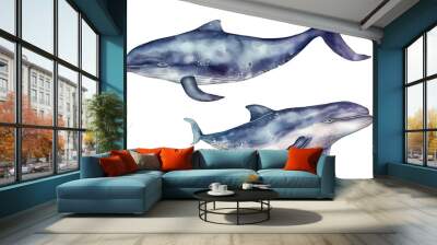 animalistic sea isolated illustration white illustration watercolor mammal Ocean whale Wall mural