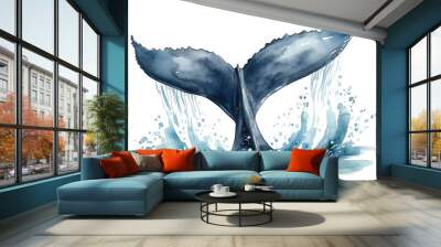 background splashing white Whale tail ocean watercolor illustration water isolated whale Wall mural