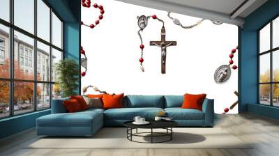 banner christian rosary watercolor prayer christianity signs symbol religious jesus christ bible faith hope catholic church spiritual creative background design decorative abstract art concept Wall mural