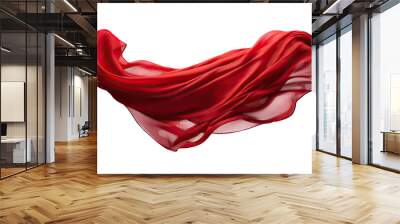 beautiful light soft textile wave material colours flutter shadow satin isolated wind fabric silk float transparent levitation motion clothes foulard Smooth elegant red cloth white background Wall mural