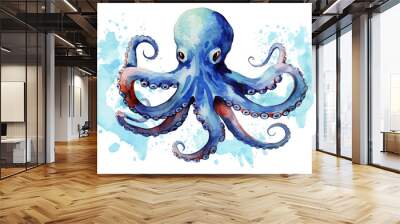 cartoon tentacles illustration octopus backgrounds watercolor design blue decorations animal octopus drawn blue color style spots covers hand color Wall mural