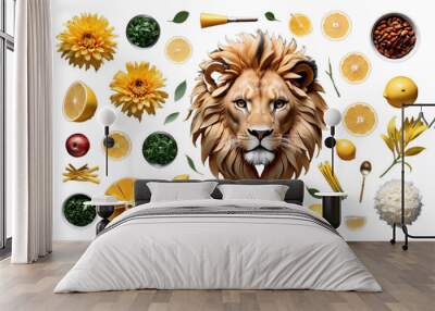 em leao preto fundo animal cat mane inhospitable wildlife king felino portrait zoo predator carnivore mammal nature face isolated big safari head white leo Wall mural