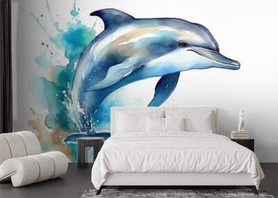 hand dolphin illustration drawn Jumping animals watercolor Wall mural