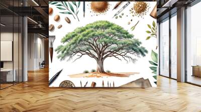 hand watercolor part tree southern illustration drawing nature africa savannah savanna abstract art background branch bush crown deciduous design drawn ecology element environment figure foliage Wall mural