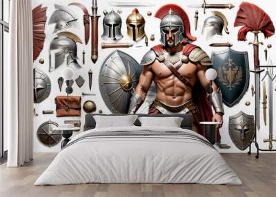 military spartan realistic illustration greek soldier art antique ancient armor warrior sword shield armoring mediaeval army sparta courageous wallpaper war king helmet knight masculine general Wall mural