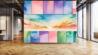 no painting green people sky blue abstract painted colorful background colors border template sunset pink watercolor yellow beautiful purple bsite texture colourful sunrise violet paper splash art Wall mural