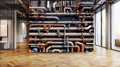 oil close line plant industrial pipe refinery view engineer engineering factory fuel gas production supply energy pipeline steel tube industry piping technology equipment metal gasoline machine Wall mural