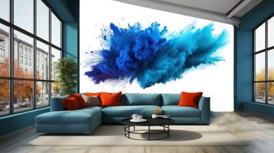 spray particle space holi dark exploding flour paint cloud motion texture design abstract colours dust black explosion background Splash colored powder Blue particles splatter white blackground Wall mural