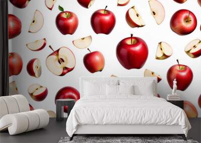 transparent red background apple 1 white isolated food diet fruit fresh healthy delicious single sweet organic vegetarian green closeup bright leaf freshness ripe nature colours natural juice Wall mural