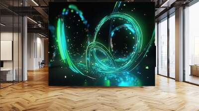 abstract futuristic background with green blue glowing neon moving high speed wave lines and bokeh lights. Data transfer concept Fantastic wallpaper, Ai Generative Wall mural