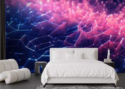 abstract futuristic background with pink blue glowing neon moving high speed wave lines and bokeh lights. Data transfer concept Fantastic wallpaper, Ai Generative Wall mural