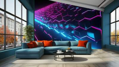 abstract futuristic background with pink blue glowing neon moving high speed wave lines and bokeh lights. Data transfer concept Fantastic wallpaper, Ai Generative Wall mural