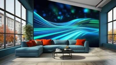 abstract futuristic background with pink blue glowing neon moving high speed wave lines and bokeh lights. Data transfer concept Fantastic wallpaper Wall mural