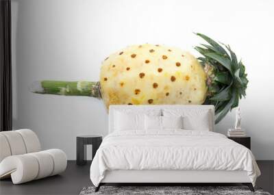 peeled pineapple and fresh ripe pineapple isolated on white background Wall mural