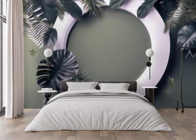 'backdrop nature white shape decorating stage frame template advertisment mock green design tree background leaf tropical poduim form composition blank cylinder circle shadow fashion texture colours' Wall mural