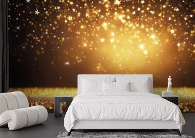 'background golden descending stars abstract birthday book business card celebration christmas company concept confetti curtain decoration design fold gift glow glowing gold greeting holiday' Wall mural