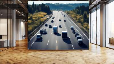 'cars highway truck road transportation traffic sky horizon transport semi travel asphalt trucking car vehicle landscape driving sunset perspective nobody delivery sunrise white nature' Wall mural