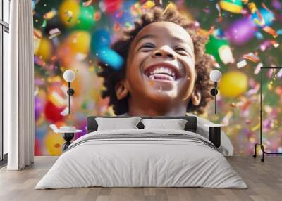 'confetti child vivid colors vibrant smiling American happy celebrates birthday African boy children celebrate celebration fun childhood party smile happiness g' Wall mural