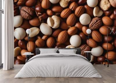 'nuts mix nut wood background peanut cashew mixed wooden food healthy snack almond pistachio brown ingredient butter vegetarian natural closeup fruit organic seed walnut hazel assortment' Wall mural