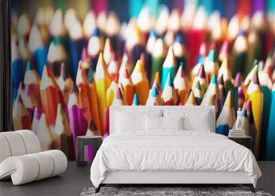 'pencils Multicolored crayons colours art drawing business background signs education office painting many-coloured colourful children frame border ornament pattern choice paper work wood' Wall mural