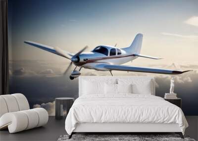 'private small engine clouds single flight airplane cloud wheel travel plane flying aeroplane aircraft blue aero commuter wing brown pilot cessna transportation dramatic' Wall mural