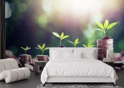 'retirement pension finance fund mutual investment concept interest profit increase growth saving coins money Plant invest be of use deposit dividend financial insurance business up old senior' Wall mural