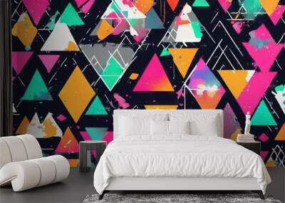 'spray neon paint background scuffed drops pattern original repeated Grunge urban Wallpaper Abstract geometric triangles sprays texture elements boys seamless Creative girls backdrop' Wall mural