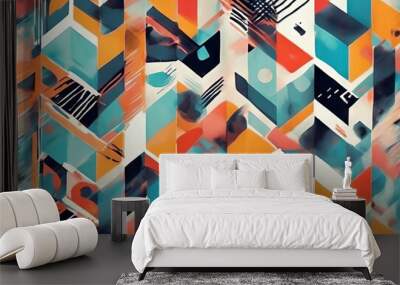 'strokes hand brush trendy geometric drawn abstract Modern colorful pattern shapes Drawing Background Vector Texture Design Banner Paper Isolated Frame Art Illustration Cartoon' Wall mural