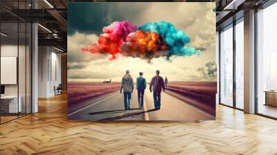  mind state thinking optimistic positive vision future above cloud creative colorful road walking People Wall mural