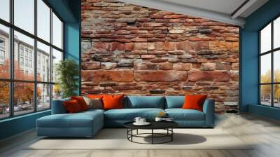 background wall brick masonry view panoramic panorama red texture old grunge pattern concrete structure surface rough block cement clinker high resolution brown Wall mural