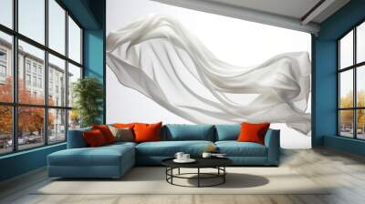 background white cloth elegant Smooth foulard clothes motion levitation beige cream transparent float silk fabric wind isolated satin shadow flutter colours material wave textile soft light Wall mural