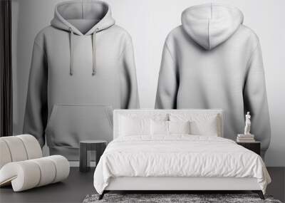 background white isolated print mockup design hoody path clipping sleeve long sweatshirt Hoodie template Grey shirt t-shirt clothing blank casual attire clothes apparel blue back backside clear cott Wall mural