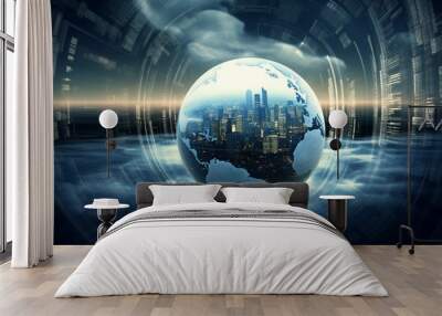 concept internet cyberspace earth globe global connect connectivity information technology online transfer datum website browsing browse electronic mail business tech monitor binary Wall mural