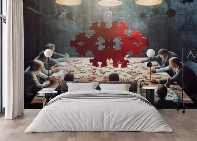 concept meeting teamwork   puzzle business team cooperation solution jigsaw teamwork connection strategy concept support piece group work oneness success partnership solve hipster Wall mural