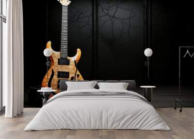 guitar electric modern music rock musical equipment play concert instrument sound string vintage old wood black wall style retro wooden art closeup space studio nobody grunge Wall mural