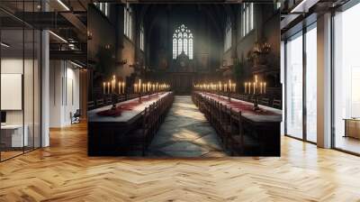 hogwarts castle school witchcraft wizardry ning room old wizard dark interior fantasy background dramatic gothic scene style magic creepy background Wall mural