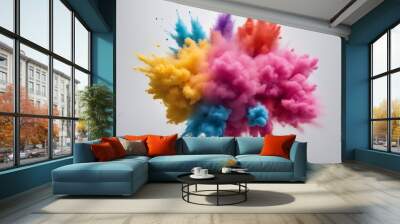 pink background black powdered colours blue colourful olated colored powder explosion purple white Wall mural