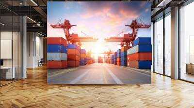 shipping global international transportation freight yard container plane cargo logistics port export industry transport industrial crane ship business import truck logistic harbor dock Wall mural