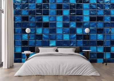 wallpaper for seamless small shiny deep pacific blue ceramic tile wall mosaic background pattern tileable closeup of rough textured vintage kitchen bathroom or swimming pool tiles high r generative ai Wall mural